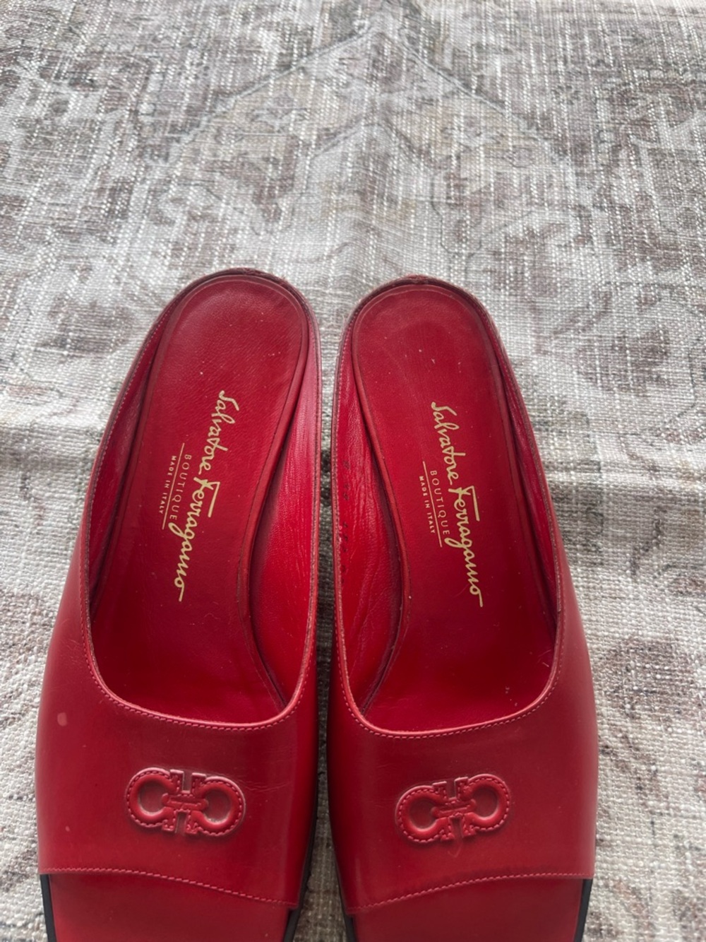 Salvatore Ferragamo Red Leather Slide Mules with Gancini Detail - Picture 8 of 11